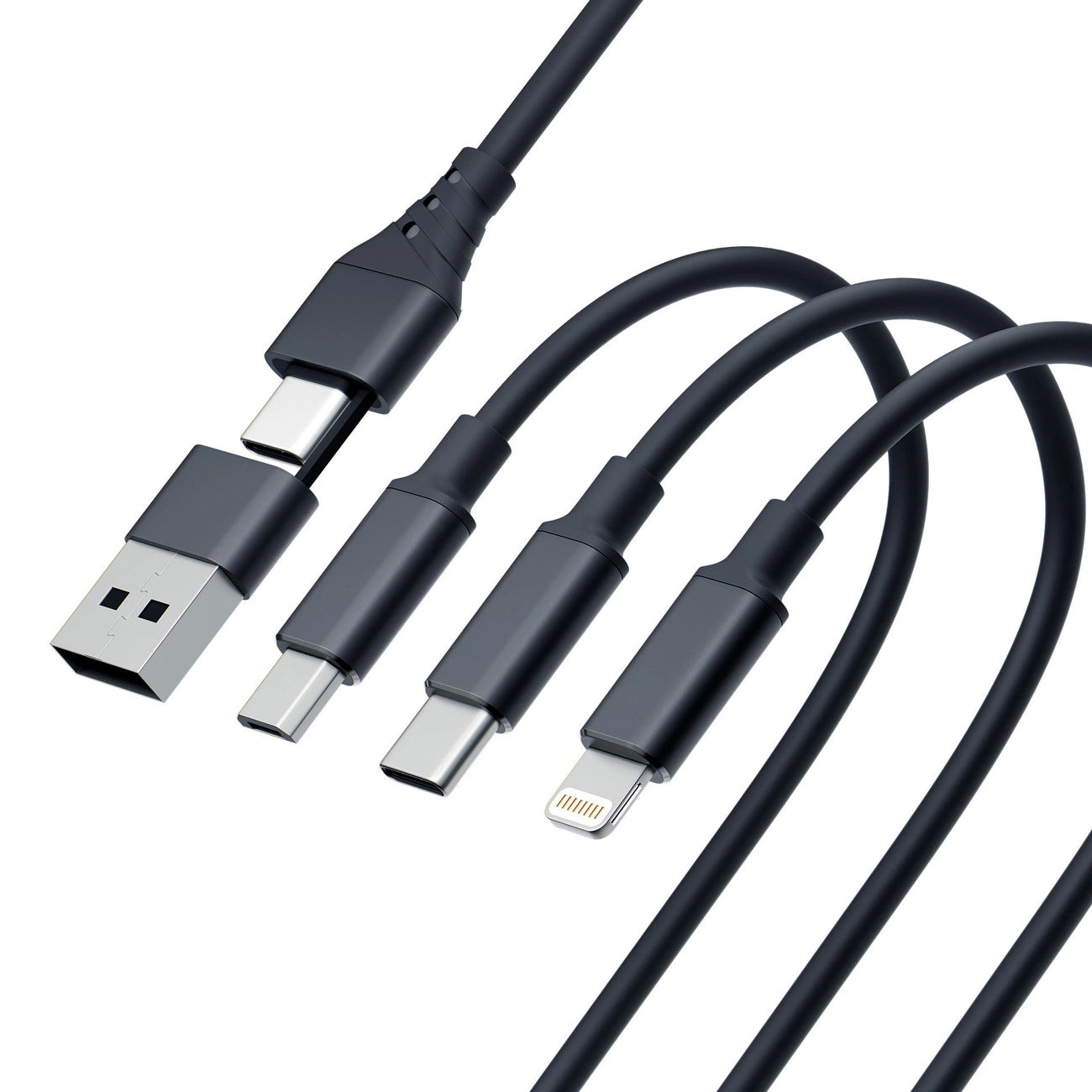 3mk Hyperkabel 3in1 USB-A – USB-C / USB-C – Micro-USB – Lightning 1,5 m – Schwarz