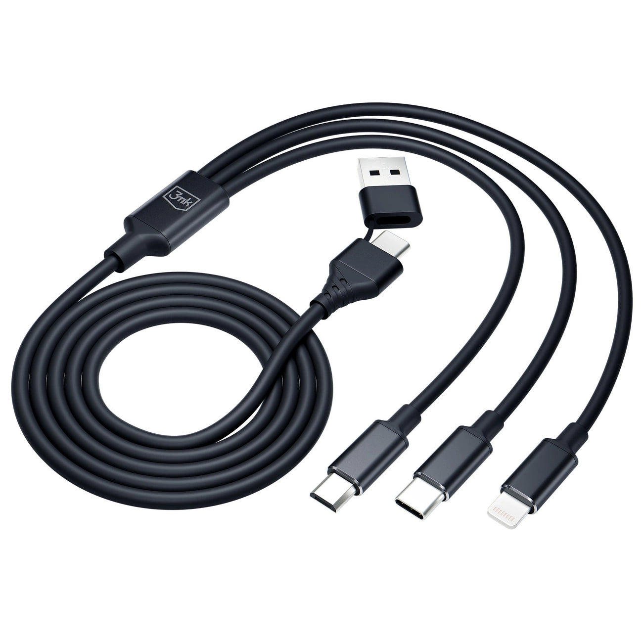 3mk Hyperkabel 3in1 USB-A – USB-C / USB-C – Micro-USB – Lightning 1,5 m – Schwarz