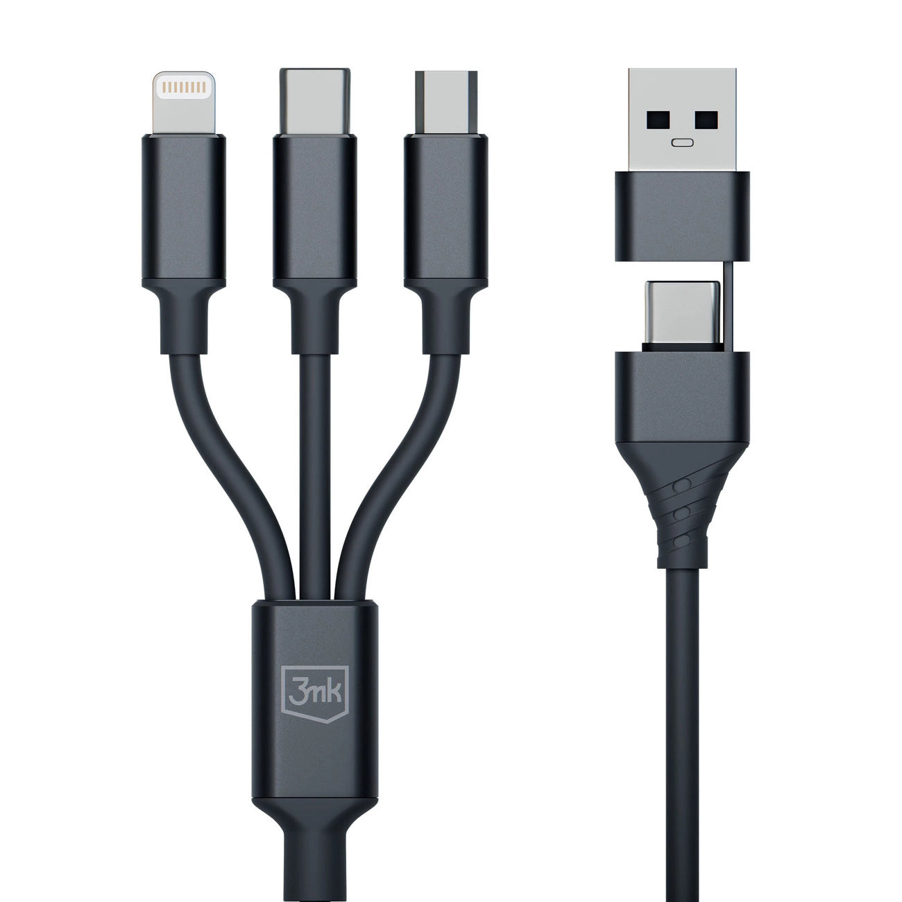 3mk Hyperkabel 3in1 USB-A – USB-C / USB-C – Micro-USB – Lightning 1,5 m – Schwarz