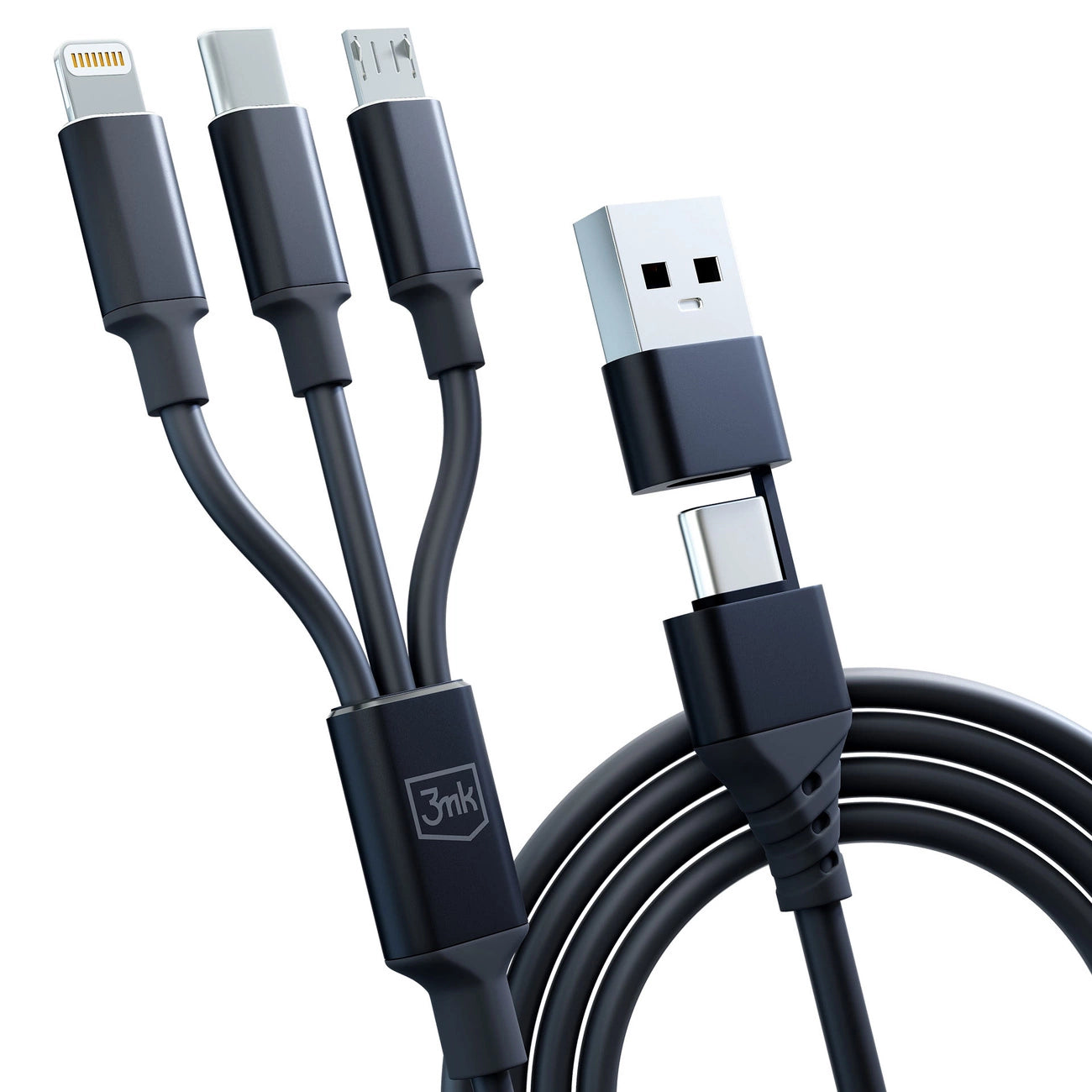 3mk Hyperkabel 3in1 USB-A – USB-C / USB-C – Micro-USB – Lightning 1,5 m – Schwarz