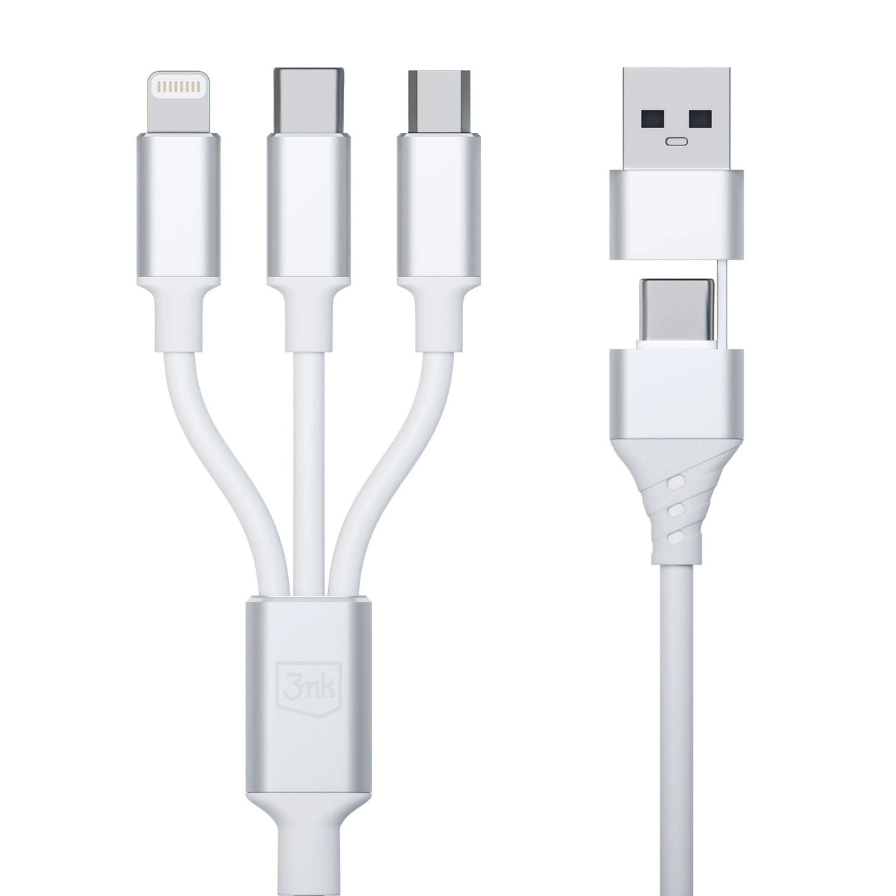3mk Hyperkabel 3in1 USB-A – USB-C / USB-C – Micro-USB – Lightning 1,5 m – Weiß