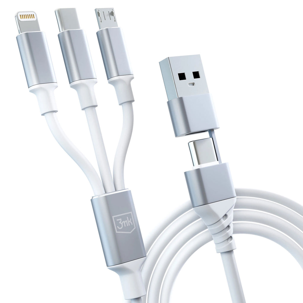 3mk Hyperkabel 3in1 USB-A – USB-C / USB-C – Micro-USB – Lightning 1,5 m – Weiß
