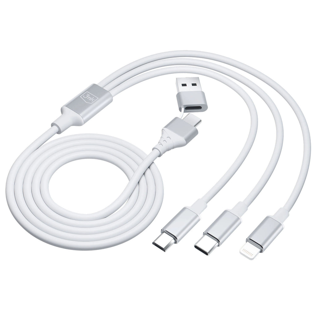 3mk Hyperkabel 3in1 USB-A – USB-C / USB-C – Micro-USB – Lightning 1,5 m – Weiß