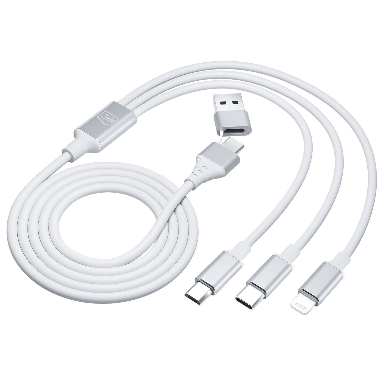 3mk Hyperkabel 3in1 USB-A – USB-C / USB-C – Micro-USB – Lightning 1,5 m – Weiß