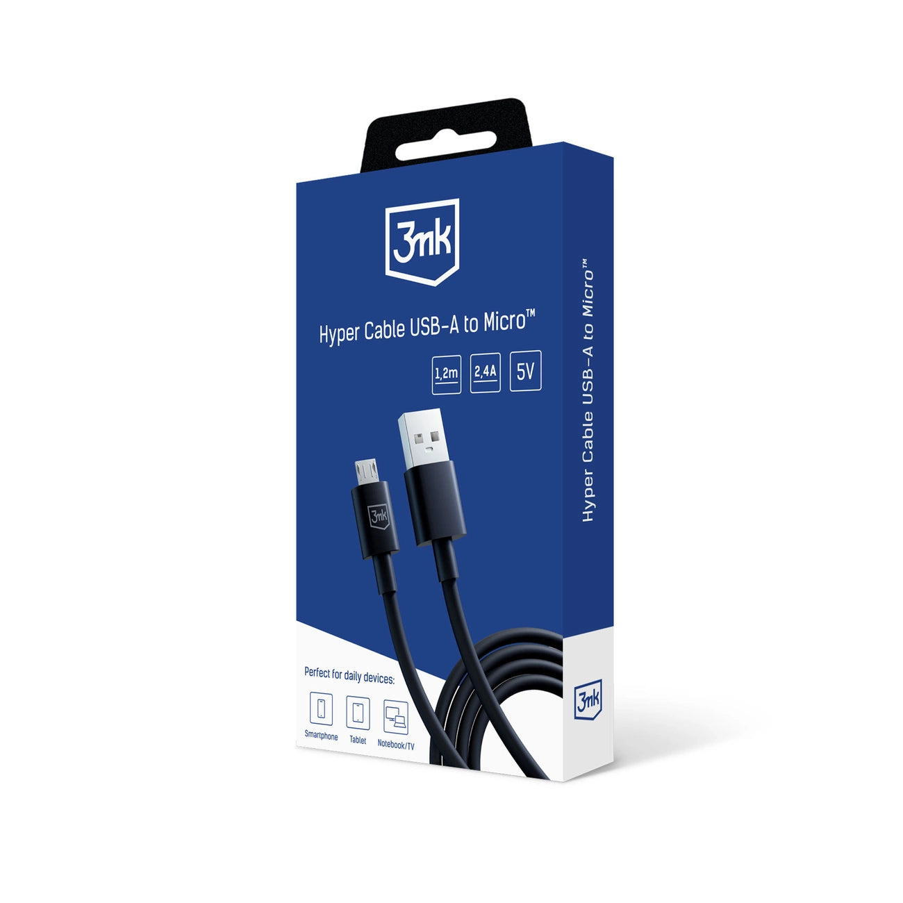 3mk Hyperkabel USB-A / Micro-USB 5V 2,4A 1,2m - Schwarz