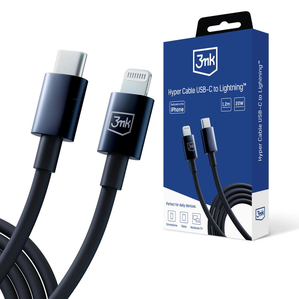 3mk Hyperkabel USB-C / Lightning 20W 1,2m - schwarz