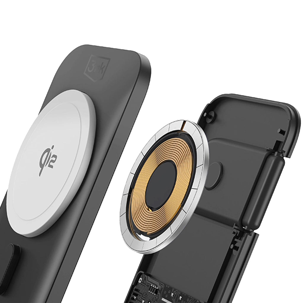 3mk MagRocket 3-in-1 15W Qi2 MPP MagSafe Kabelloses Ladegerät - Schwarz