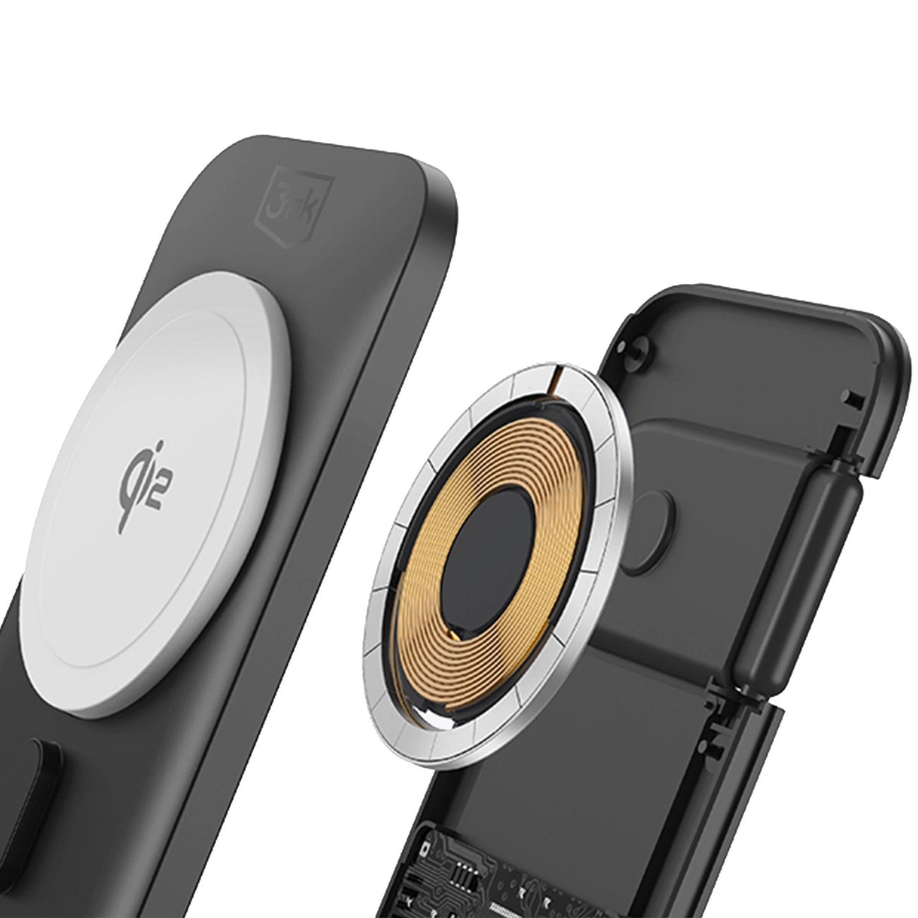 3mk MagRocket 3-in-1 15W Qi2 MPP MagSafe Kabelloses Ladegerät - Schwarz