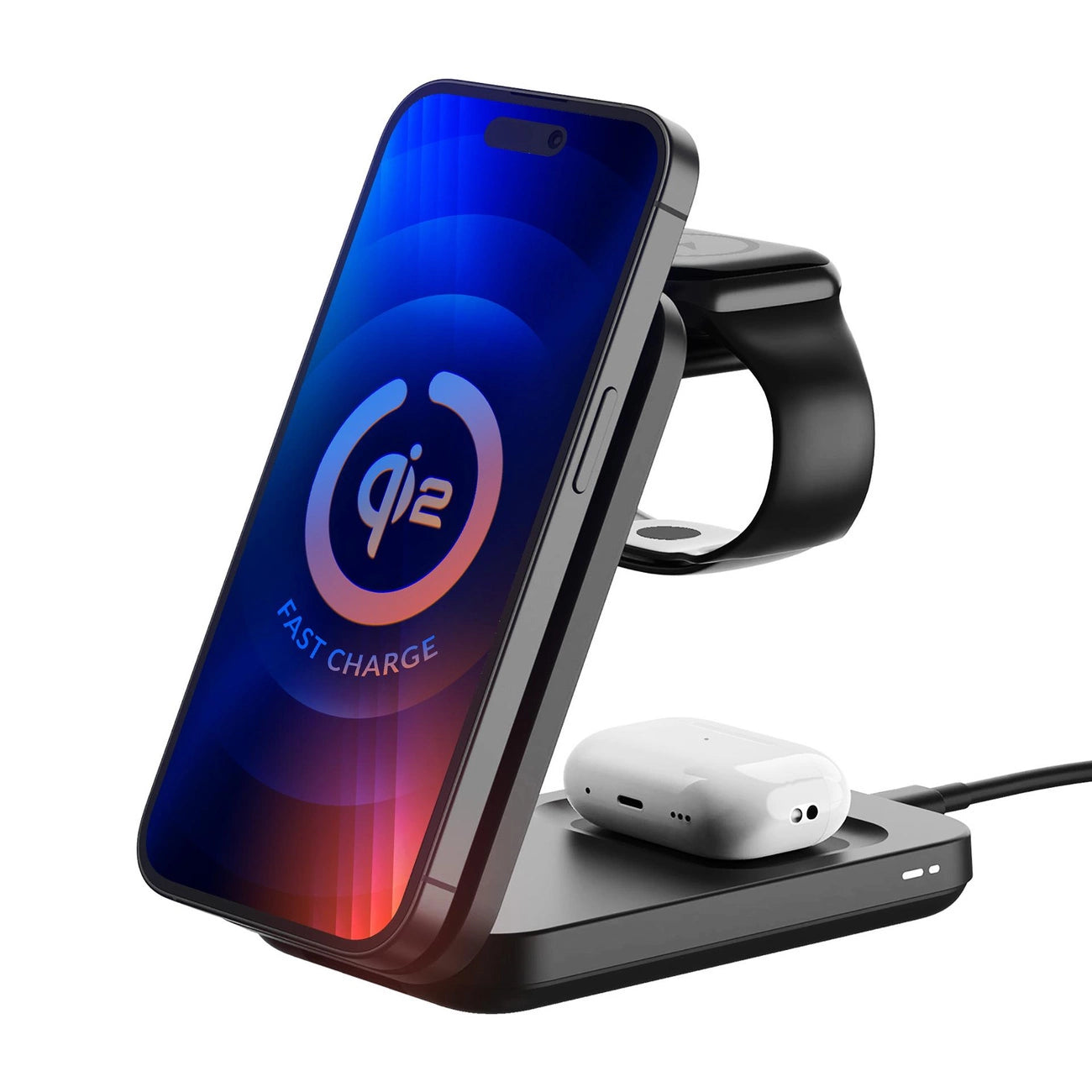 3mk MagRocket 3-in-1 15W Qi2 MPP MagSafe Kabelloses Ladegerät - Schwarz
