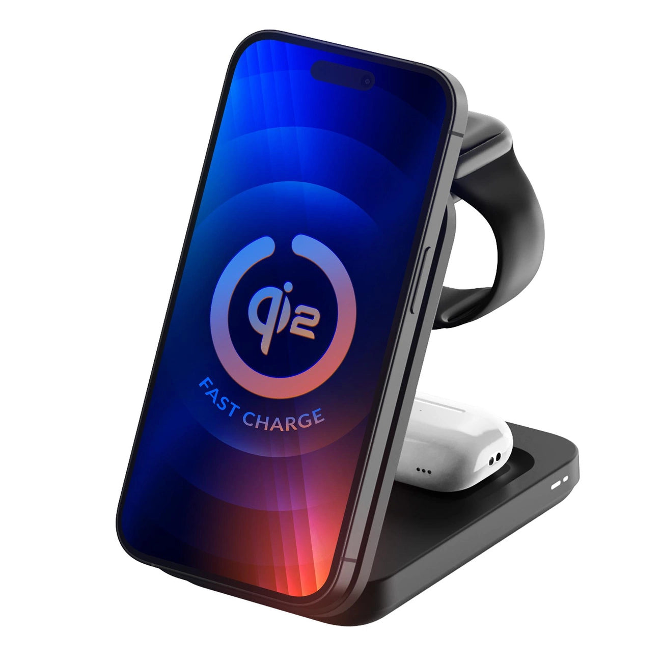 3mk MagRocket 3-in-1 15W Qi2 MPP MagSafe Kabelloses Ladegerät - Schwarz