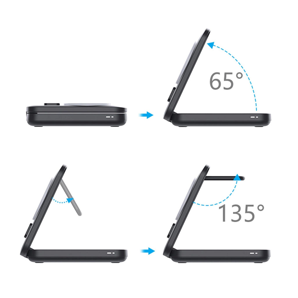 3mk MagRocket 3-in-1 15W Qi2 MPP MagSafe Kabelloses Ladegerät - Schwarz
