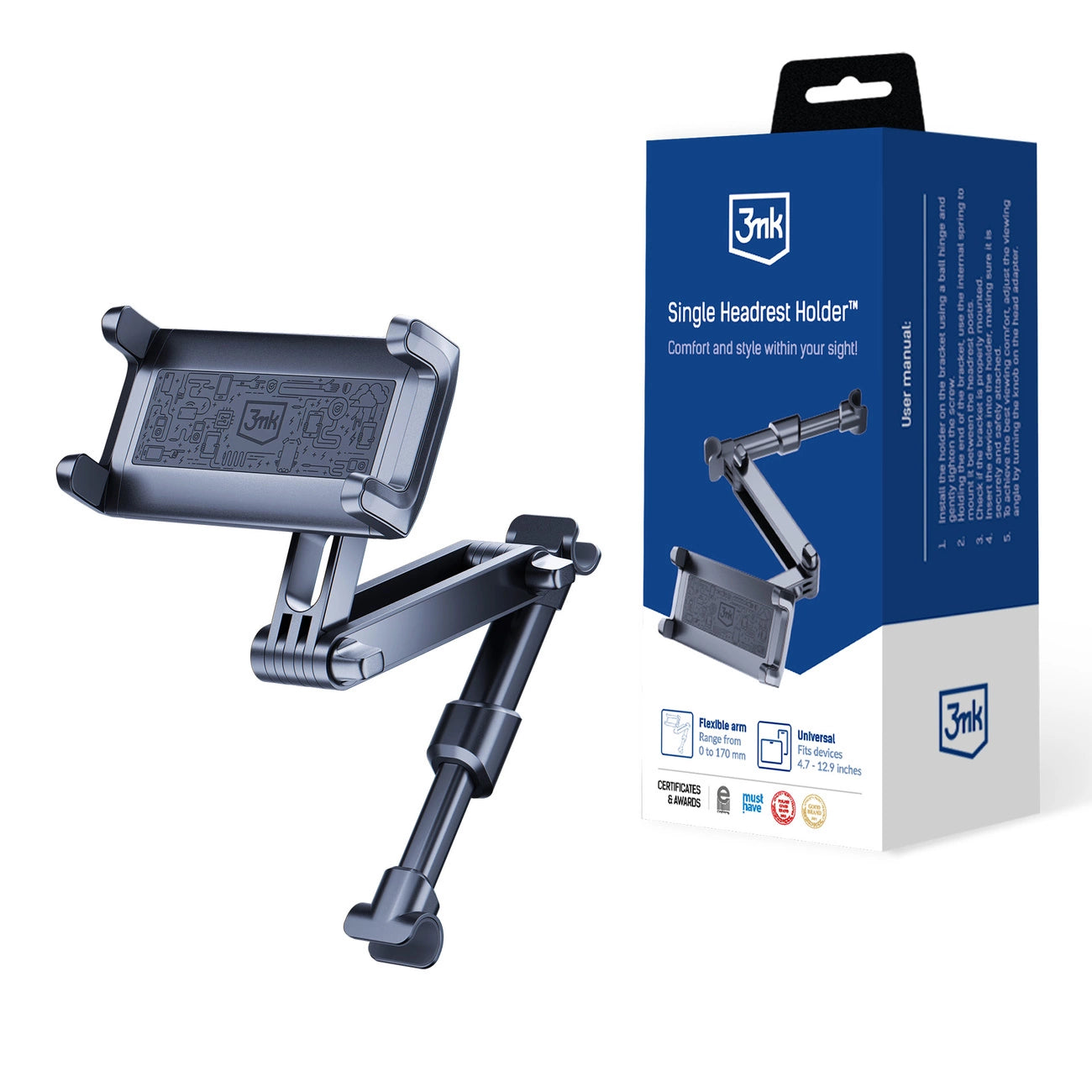 3mk Single Headrest Autotelefonhalter für eine einzelne Kopfstütze – schwarz