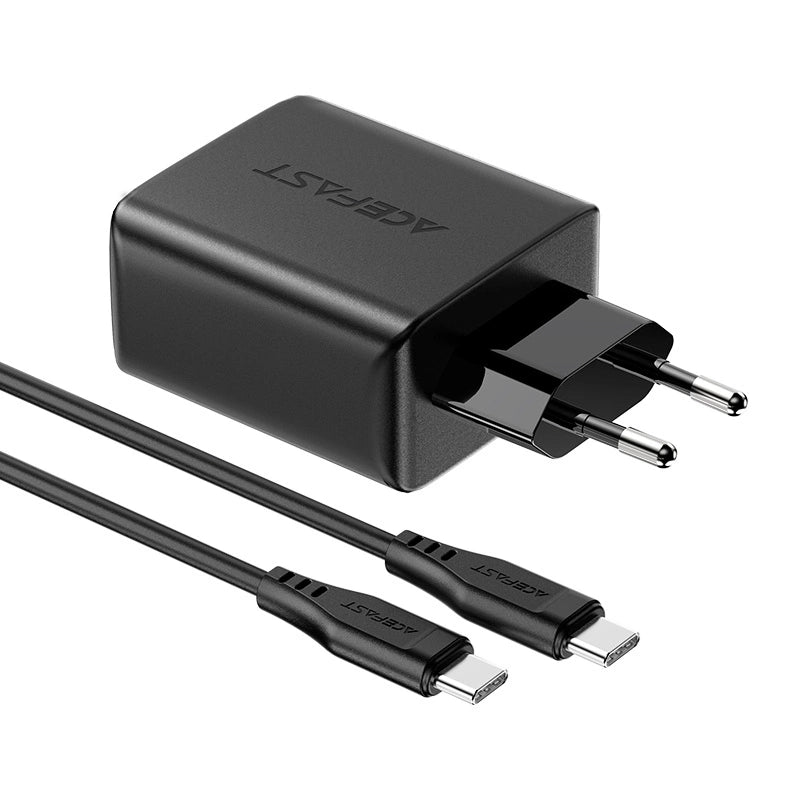 Acefast 2in1 Wandladegerät 2x USB-C / USB-A 65W, PD, QC 3.0, AFC, FCP (Set mit USB-C 1,2m Kabel) schwarz (A13 schwarz)