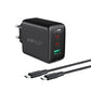 Acefast 2in1 Wandladegerät 2x USB-C / USB-A 65W, PD, QC 3.0, AFC, FCP (Set mit USB-C 1,2m Kabel) schwarz (A13 schwarz)