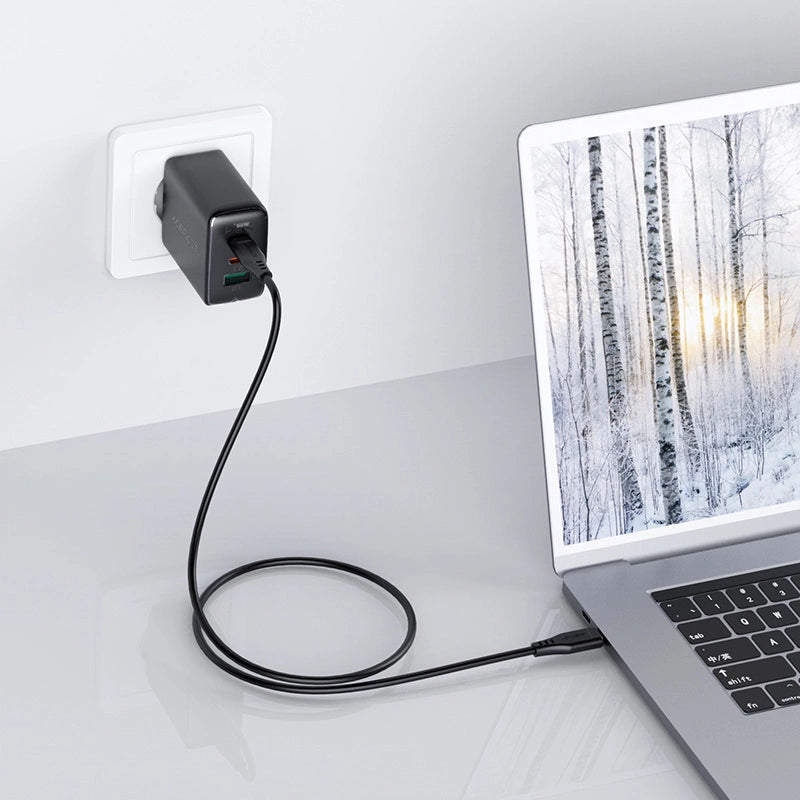 Acefast 2in1 Wandladegerät 2x USB-C / USB-A 65W, PD, QC 3.0, AFC, FCP (Set mit USB-C 1,2m Kabel) schwarz (A13 schwarz)