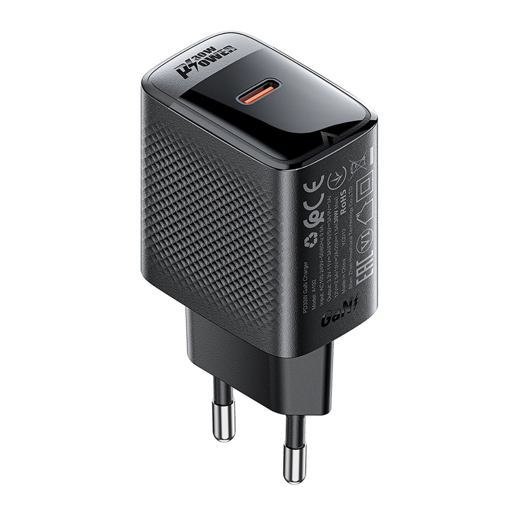 Acefast A102 GaN USB-C PD 30W Netzwerkladegerät – Schwarz