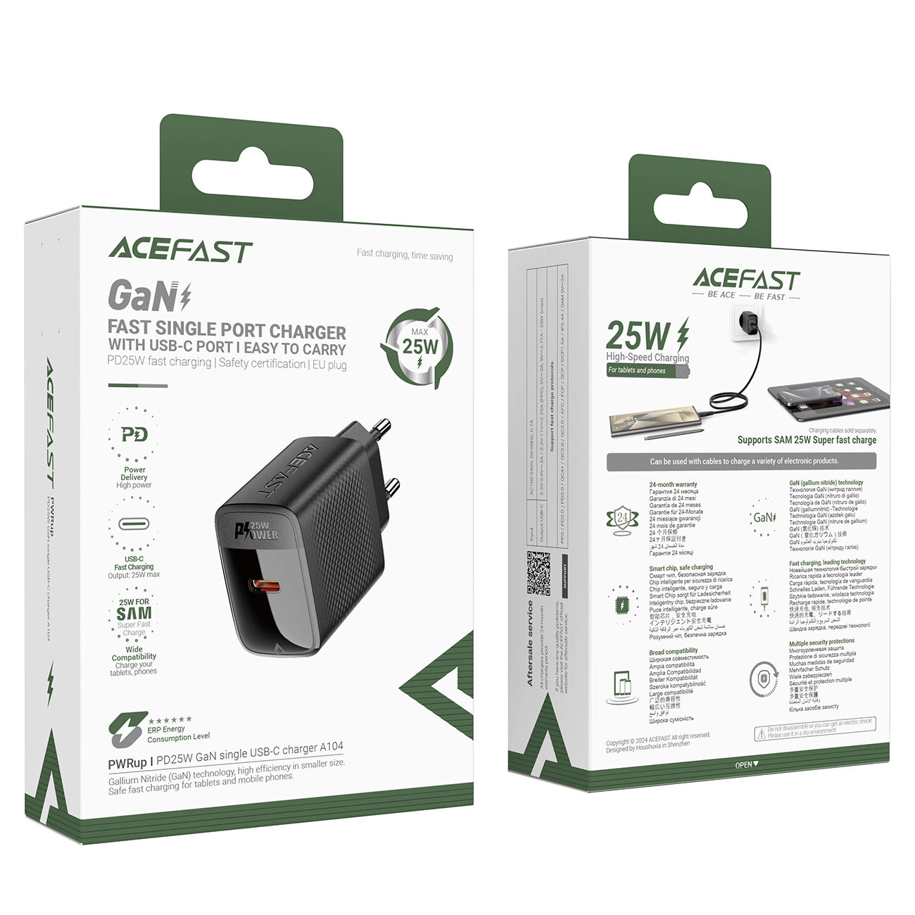 Acefast A104 GaN USB-C PD SFC 25W Netzwerkladegerät - Schwarz