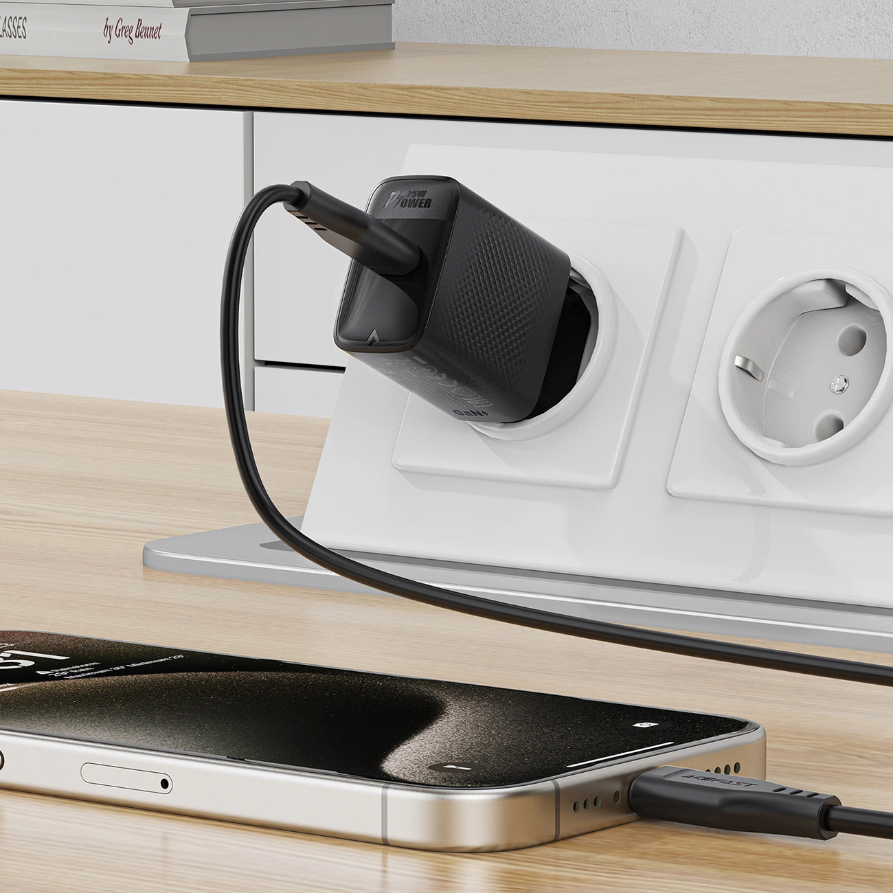 Acefast A104 GaN USB-C PD SFC 25W Netzwerkladegerät - Schwarz