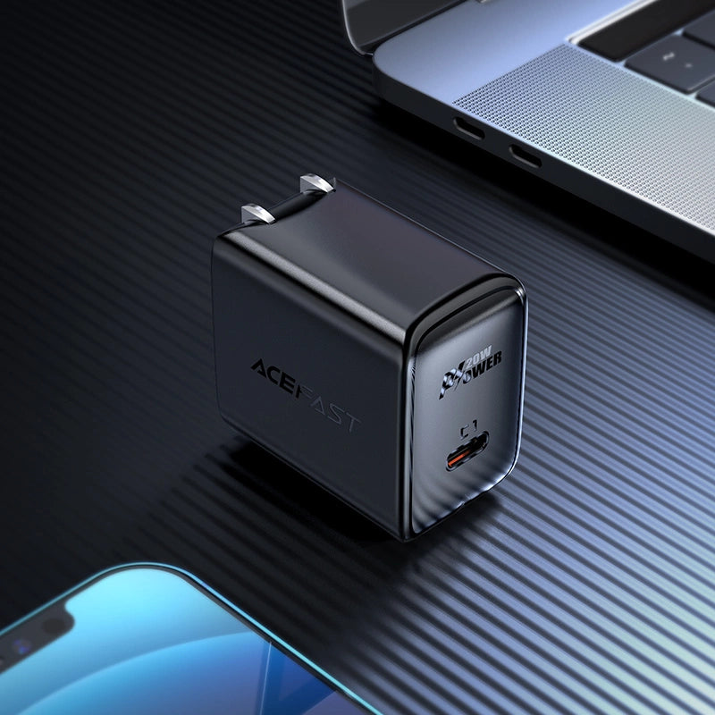 Acefast A3 PD20W Wandladegerät mit USB-C mit US-Anschluss – Schwarz