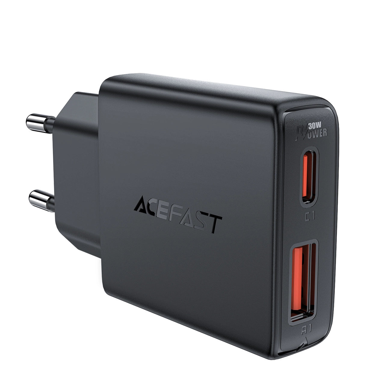 Acefast A69 PD 30W GaN USB-A USB-C ultraflaches Wandladegerät – Schwarz