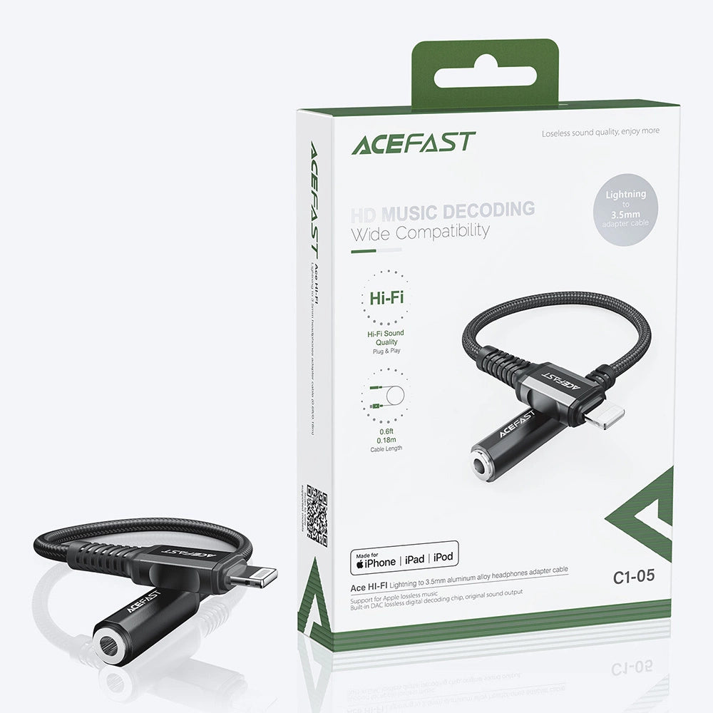 Acefast Audiokabel MFI Lightning - 3,5 mm Miniklinke (weiblich) 18 cm, AUX schwarz (C1-05 schwarz)