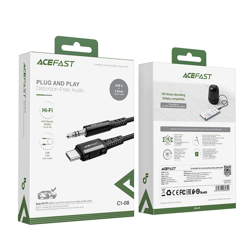 Acefast Audiokabel USB Typ C - 3,5 mm Miniklinke (männlich) 1,2 m, AUX schwarz (C1-08 schwarz)
