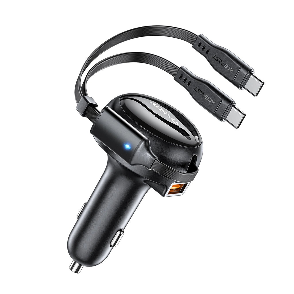 Acefast B13 Autoladegerät 53W USB-A / 2 USB-C Rollkabel - Schwarz