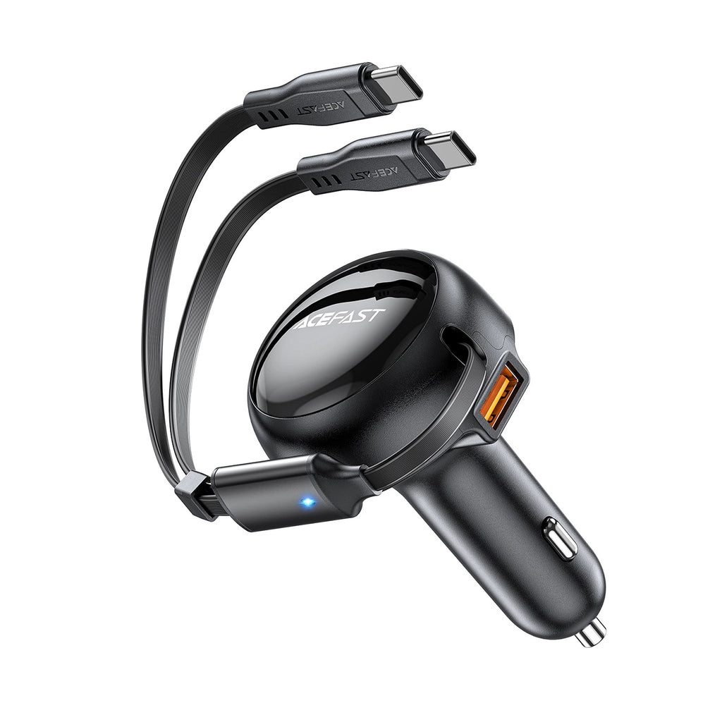 Acefast B13 Autoladegerät 53W USB-A / 2 USB-C Rollkabel - Schwarz