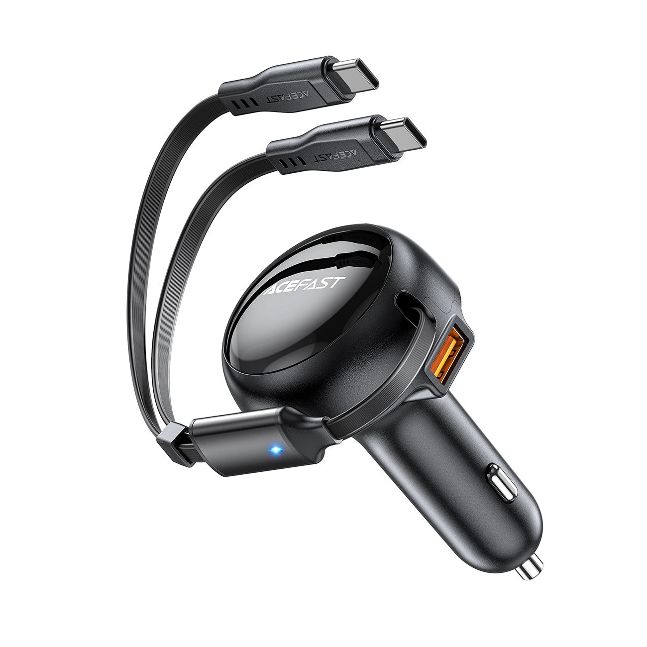 Acefast B13 Autoladegerät 53W USB-A / 2 USB-C Rollkabel - Schwarz