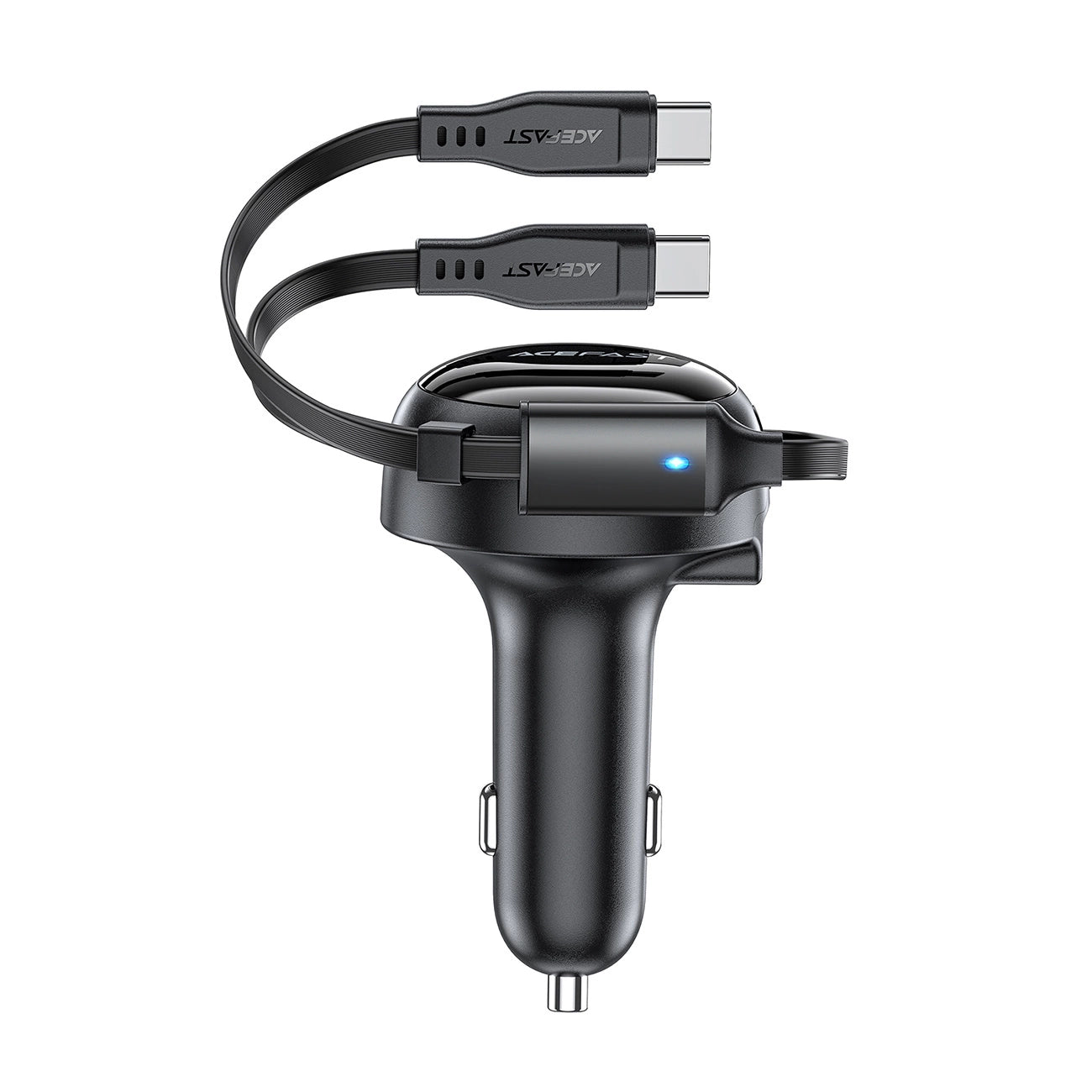Acefast B13 Autoladegerät 53W USB-A / 2 USB-C Rollkabel - Schwarz