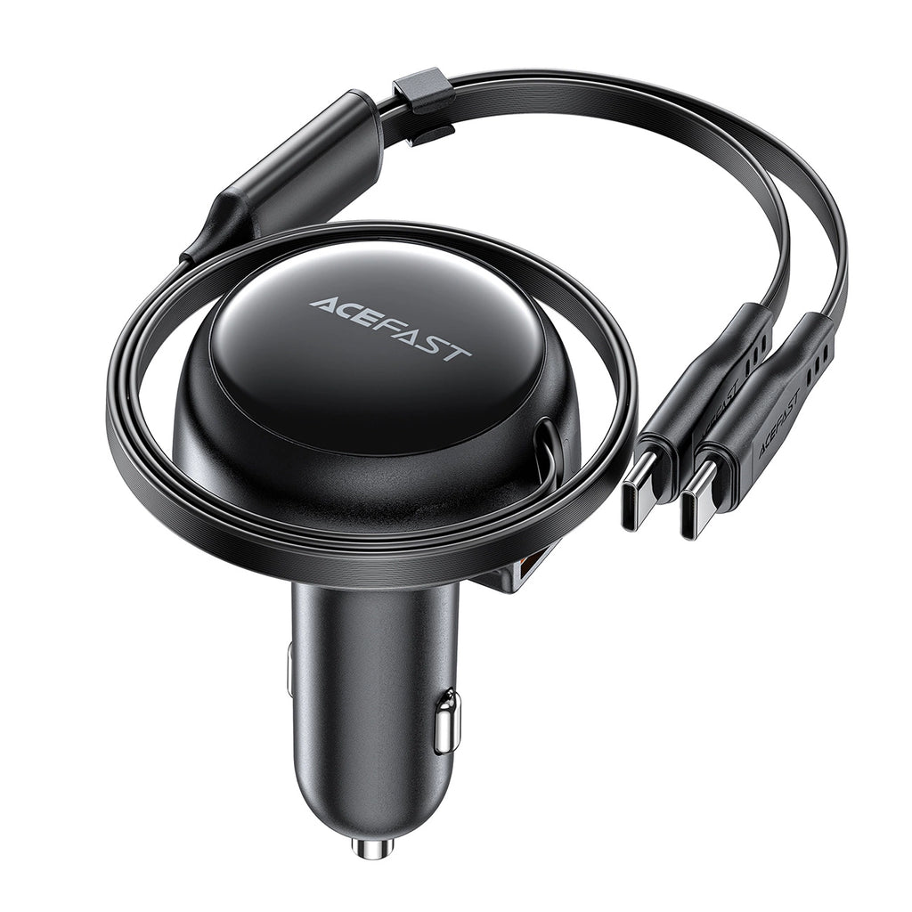 Acefast B13 Autoladegerät 53W USB-A / 2 USB-C Rollkabel - Schwarz
