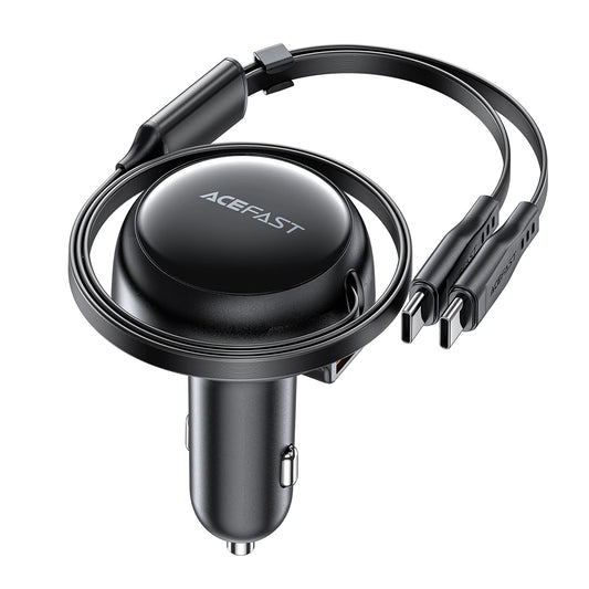 Acefast B13 Autoladegerät 53W USB-A / 2 USB-C Rollkabel - Schwarz