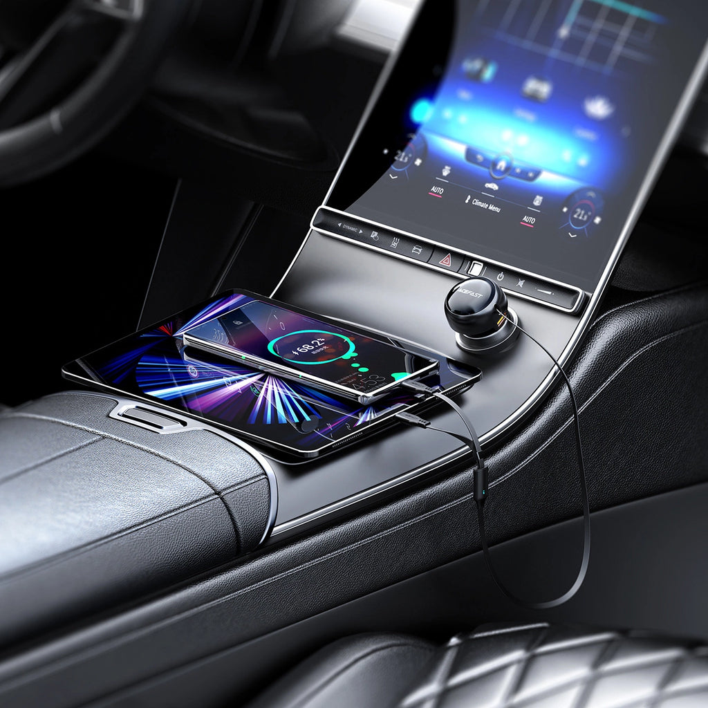 Acefast B13 Autoladegerät 53W USB-A / 2 USB-C Rollkabel - Schwarz
