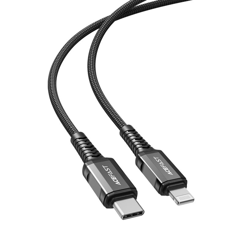 Acefast C1-01 Lightning – USB-C MFi PD-Kabel 30 W 3 A 480 Mbit/s 1,2 m – Schwarz