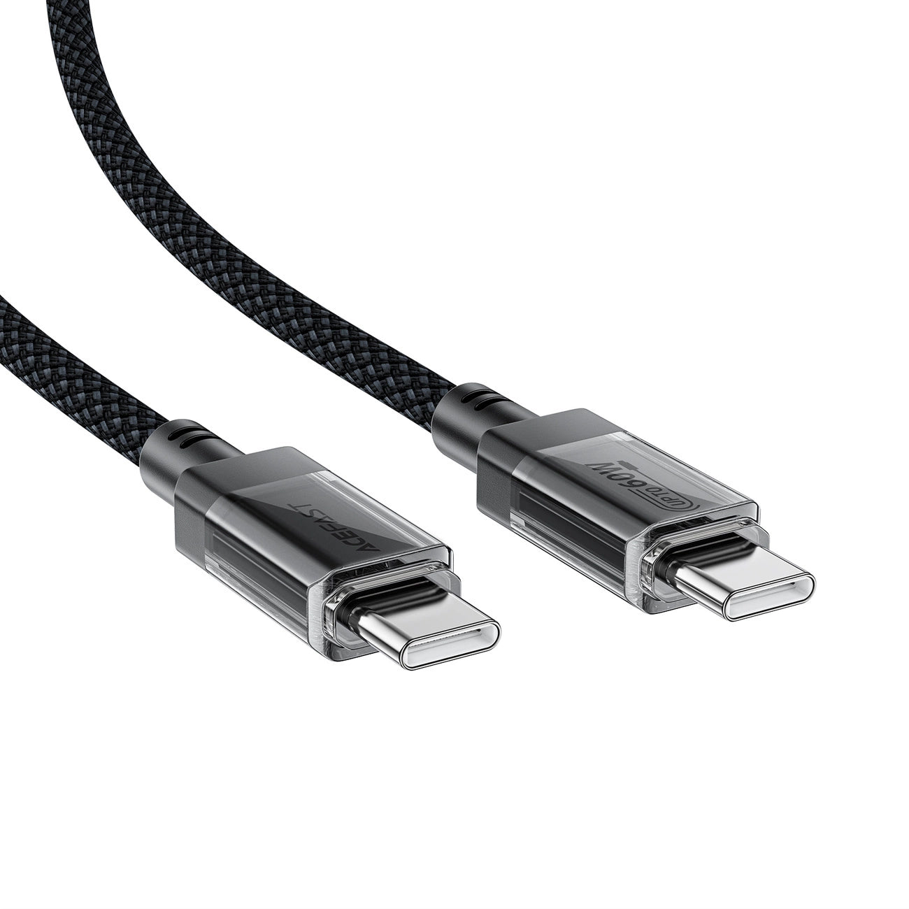 Acefast C12 USB-C / USB-C PD-Kabel 60 W 480 MB/mit Nylongeflecht – Schwarz