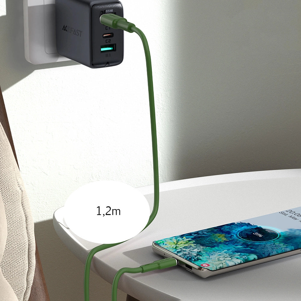 Acefast C2-03-CC USB-C – USB-C PD QC-Kabel 60 W 3 A 480 Mbit/s 1,2 m – grün
