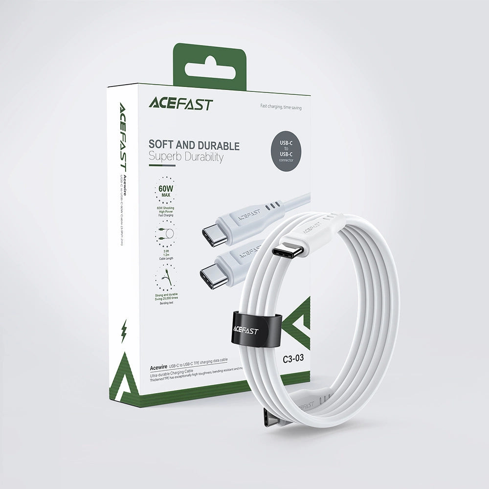 Acefast C3-03 USB-C – USB-C PD QC-Kabel 60 W 3 A 480 Mbit/s 1,2 m – Weiß
