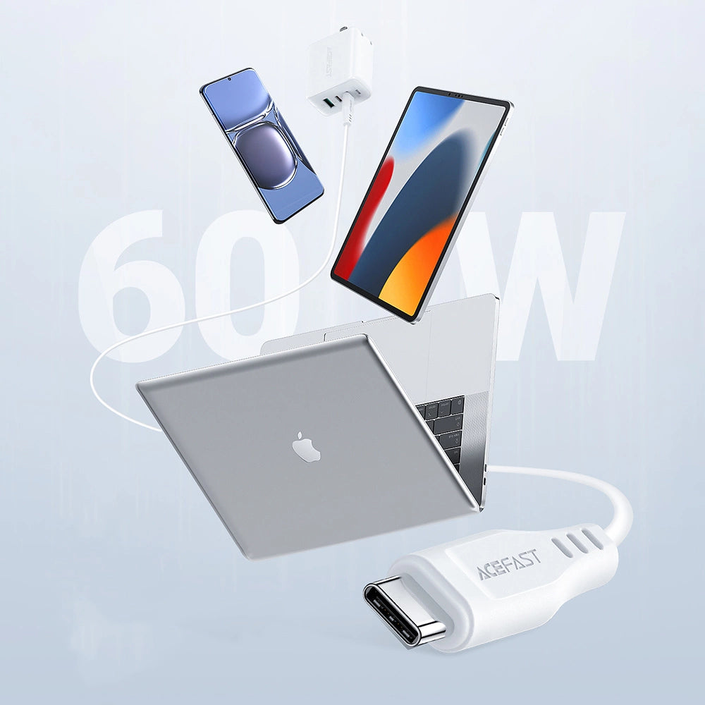 Acefast C3-03 USB-C – USB-C PD QC-Kabel 60 W 3 A 480 Mbit/s 1,2 m – Weiß