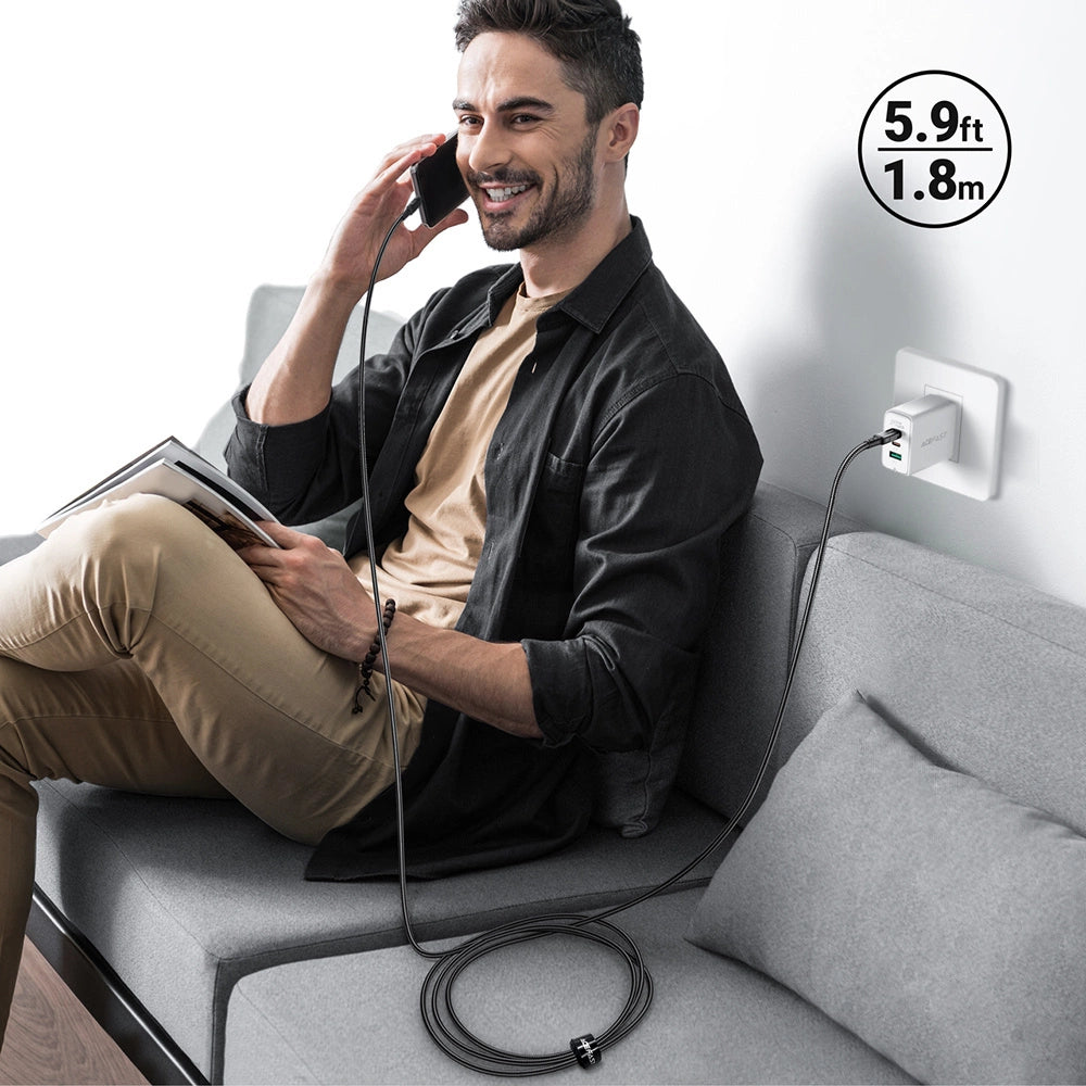 Acefast C4-01 Lightning – USB-C PD-Kabel 30 W 3 A 480 Mbit/s 1,8 m – Schwarz