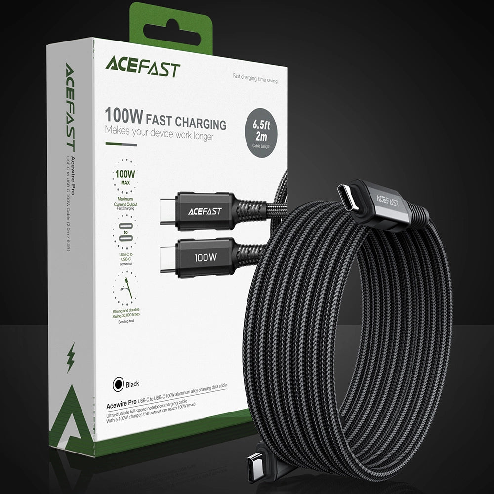 Acefast C4-03 Schwarz USB-C – USB-C PD QC-Kabel 100 W 5 A 480 Mbit/s 2 m – Schwarz