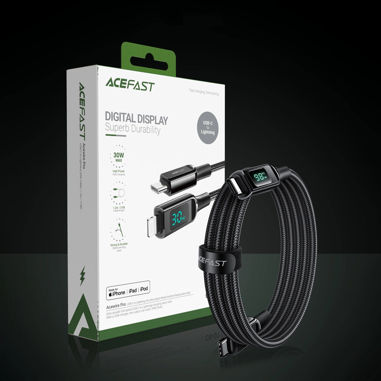 Acefast C6-03 Schwarz USB-C - USB-C PD QC-Kabel 100 W 5 A 480 Mbit/s 2 m – Schwarz