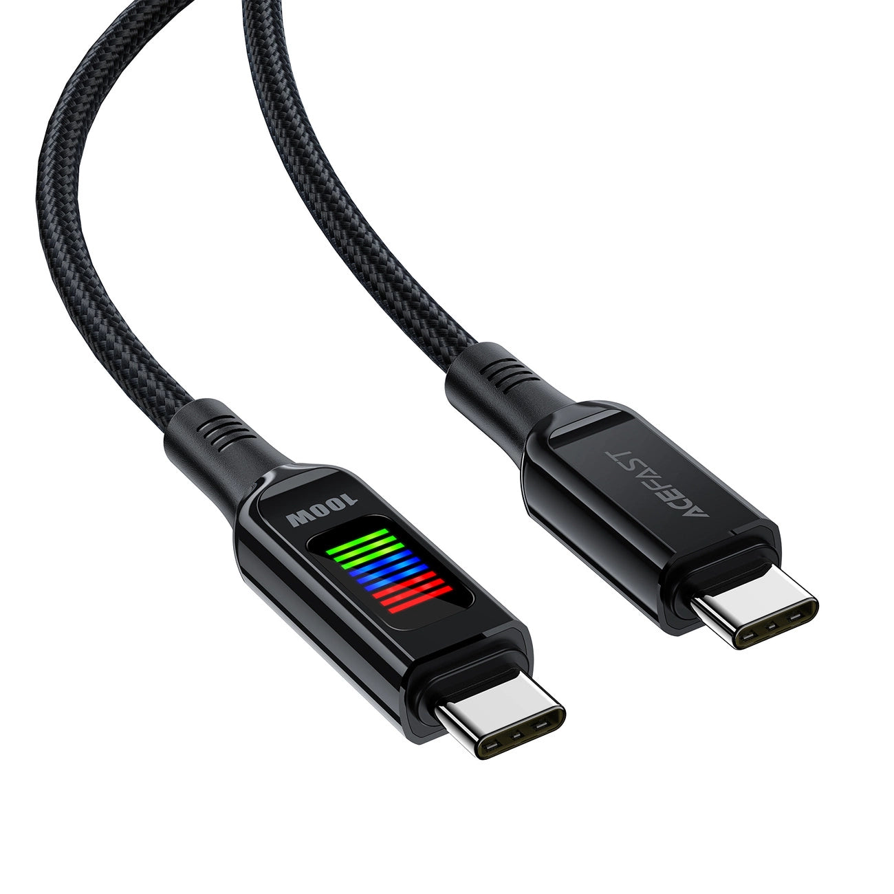 Acefast C7-03 USB-C USB-C 100 W 1,2 m Kabel mit Display – Schwarz