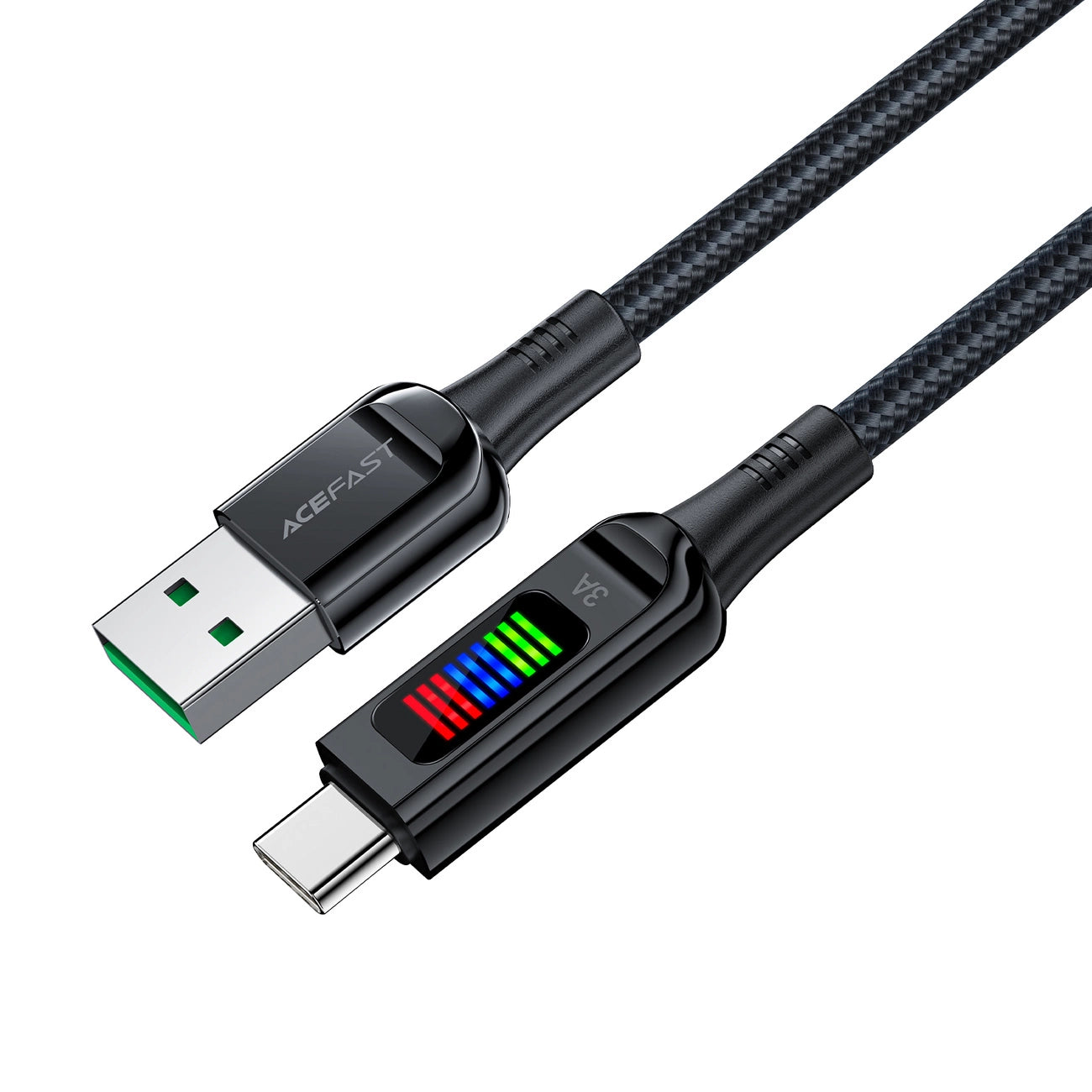 Acefast C7-04 USB-A USB-C 60 W 1,2 m Kabel mit Display – Schwarz