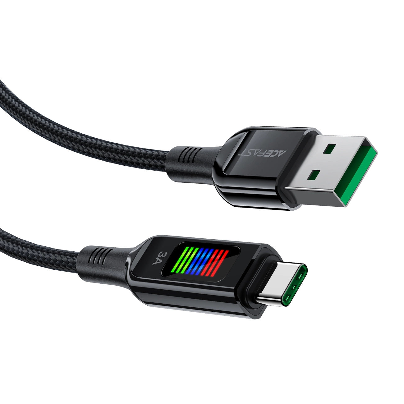 Acefast C7-04 USB-A USB-C 60 W 1,2 m Kabel mit Display – Schwarz