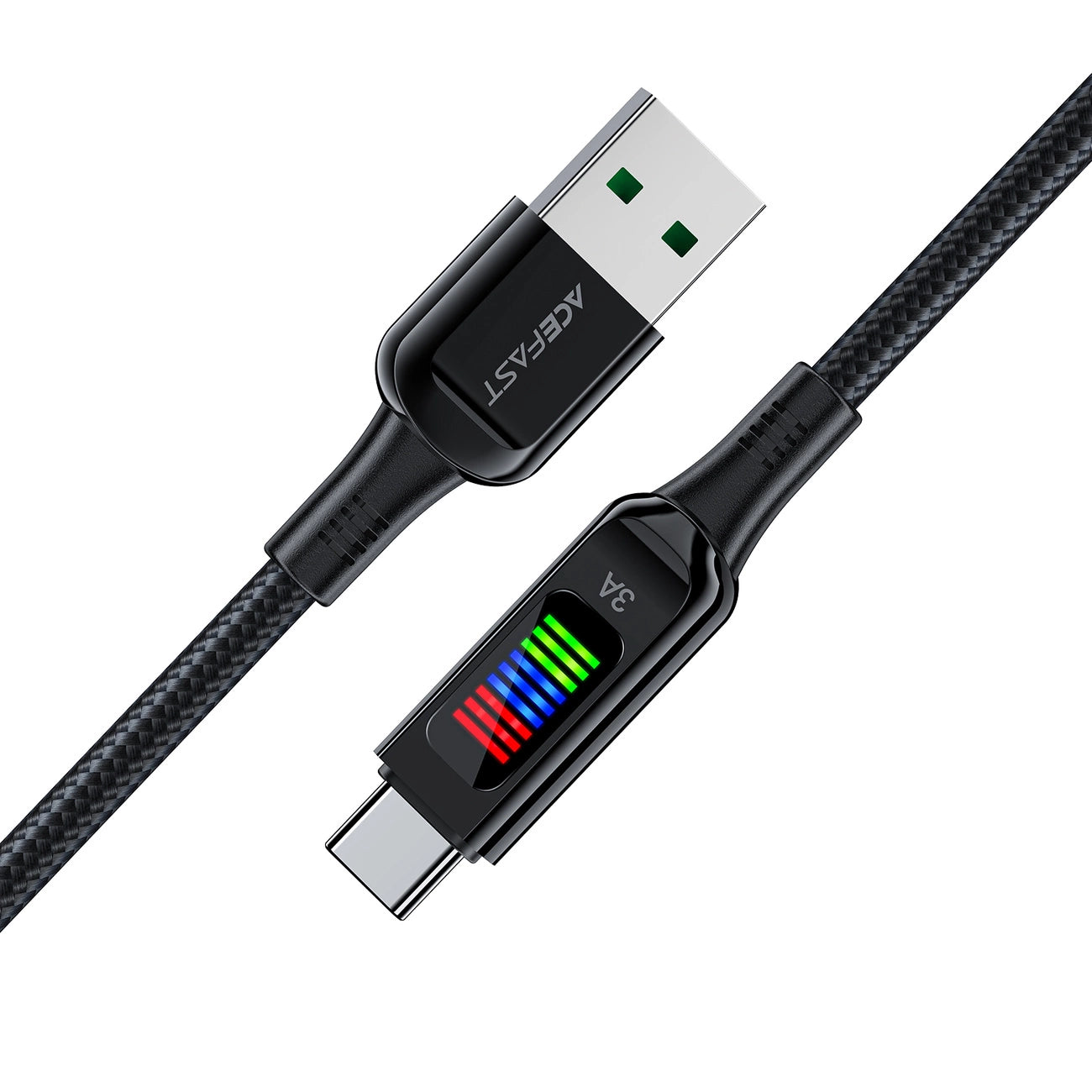 Acefast C7-04 USB-A USB-C 60 W 1,2 m Kabel mit Display – Schwarz