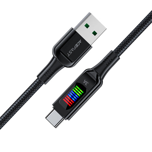 Acefast C7-04 USB-A USB-C 60 W 1,2 m Kabel mit Display – Schwarz