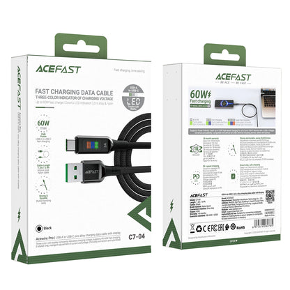 Acefast C7-04 USB-A USB-C 60 W 1,2 m Kabel mit Display – Schwarz