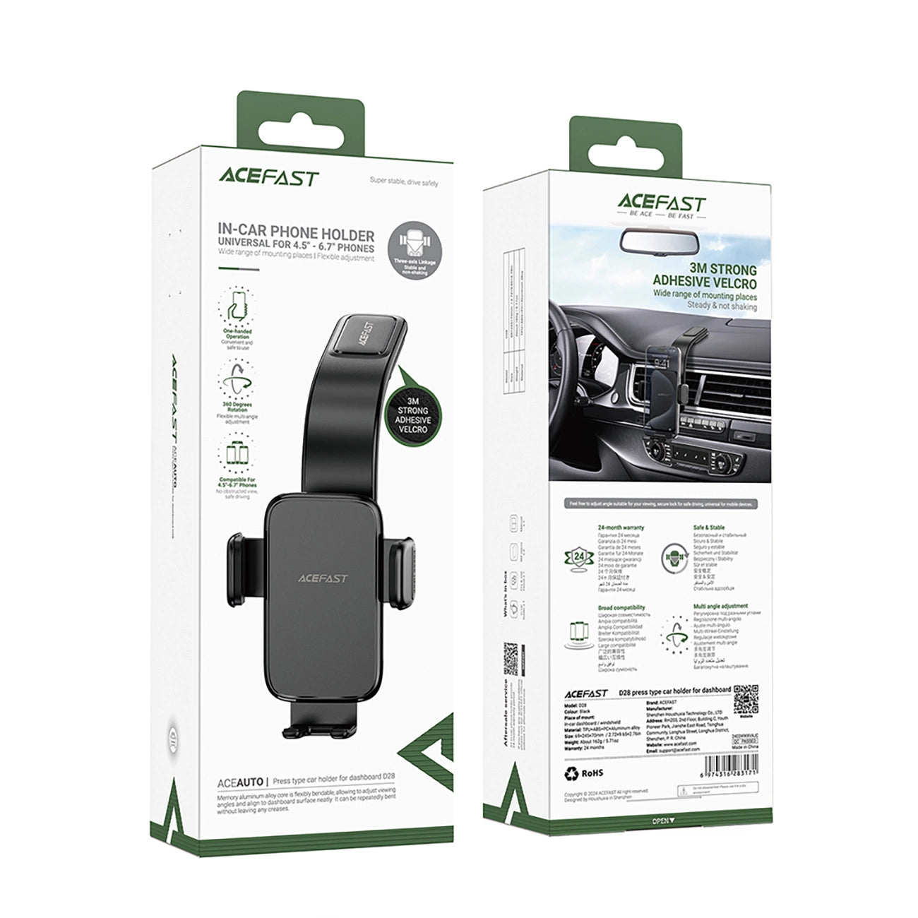 Acefast D28 Auto-Armaturenbretthalterung mit flexiblem Arm für 4,5-6,7-Zoll-Telefone – Schwarz