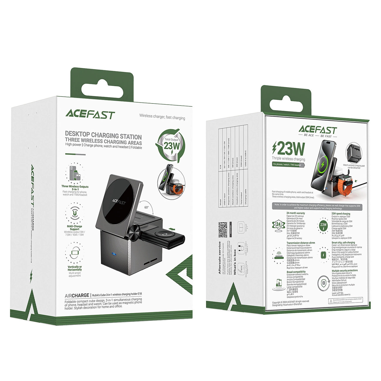 Acefast E18 Rubik's Cube 3 in 1 induktives Ladegerät - Schwarz