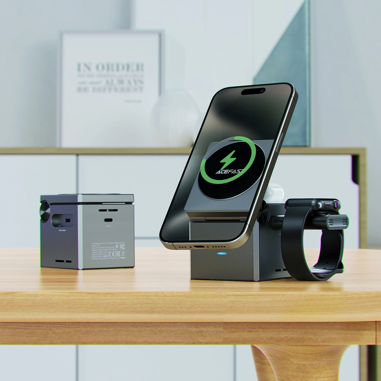 Acefast E18 Rubik's Cube 3 in 1 induktives Ladegerät - Schwarz